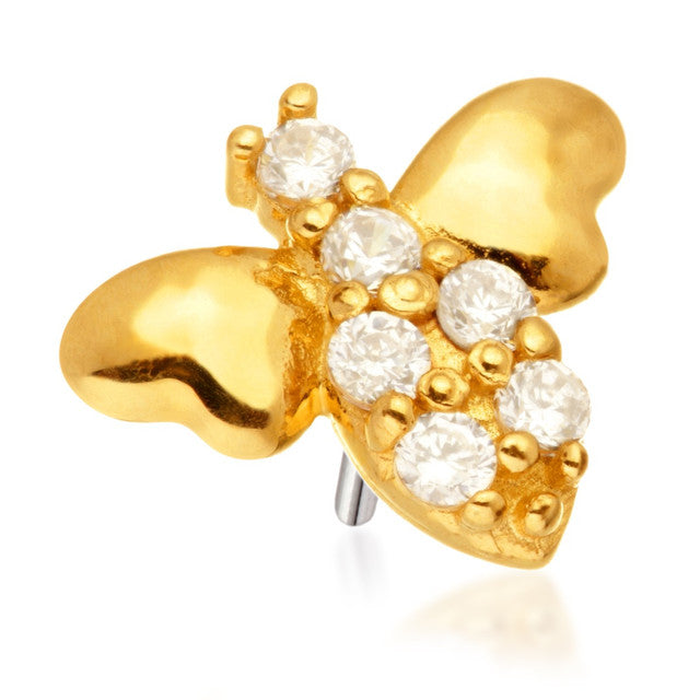 14ct Threadless Gold Bee with Gem Body Pin Attachment