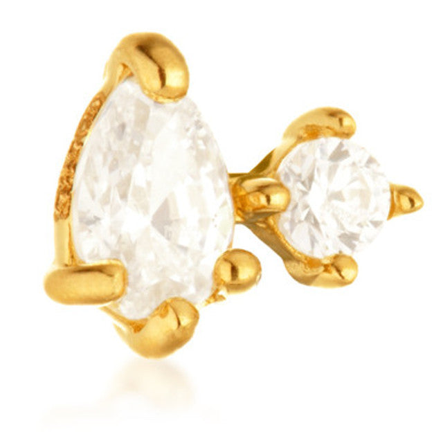14ct Threadless Gold Double Gem Pin Attachment
