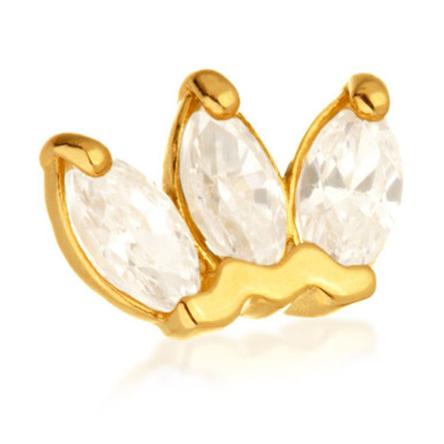 14ct Threadless Gold Marquise Triple Gem Pin Attachment