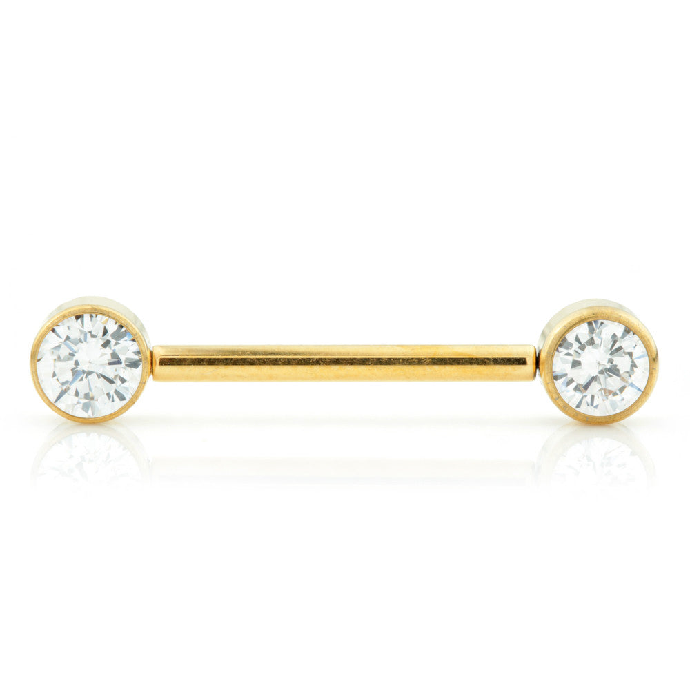 Gold Titanium Threadless Forward-Facing Jewelled Disc Nipple Barbell – 1.6mm