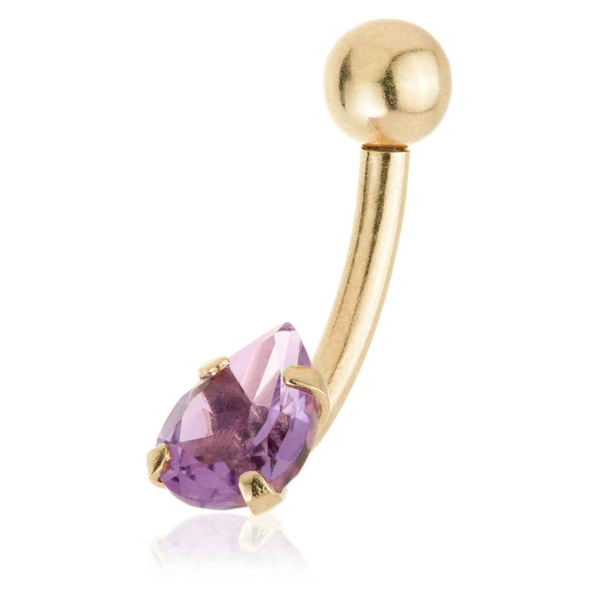 14ct Gold Amethyst Pear Navel Bar – 1.6mm