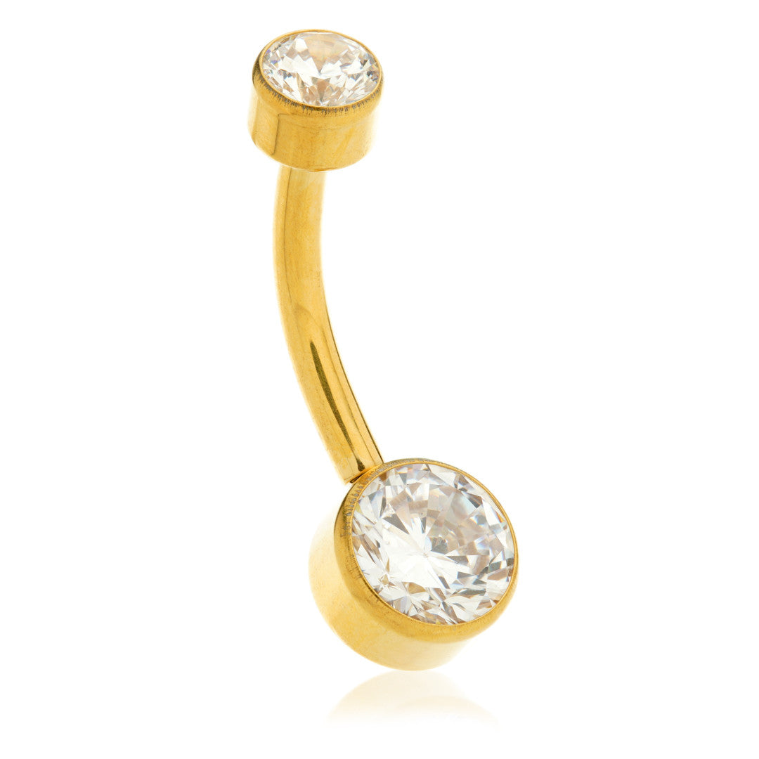 Gold Titanium Double Jewelled Disc Navel Bar – 1.6mm