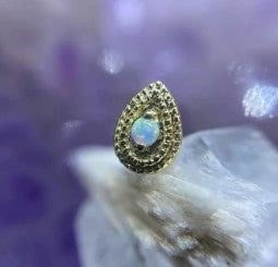 Gold Opal Pear Double Milgrain