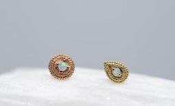Gold Opal Round Double Milgrain