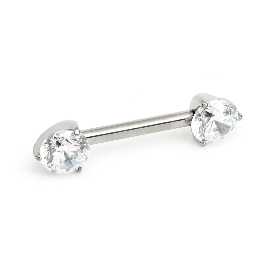 Titanium Threadless Prong-Set Gem Nipple Barbell – 1.6mm