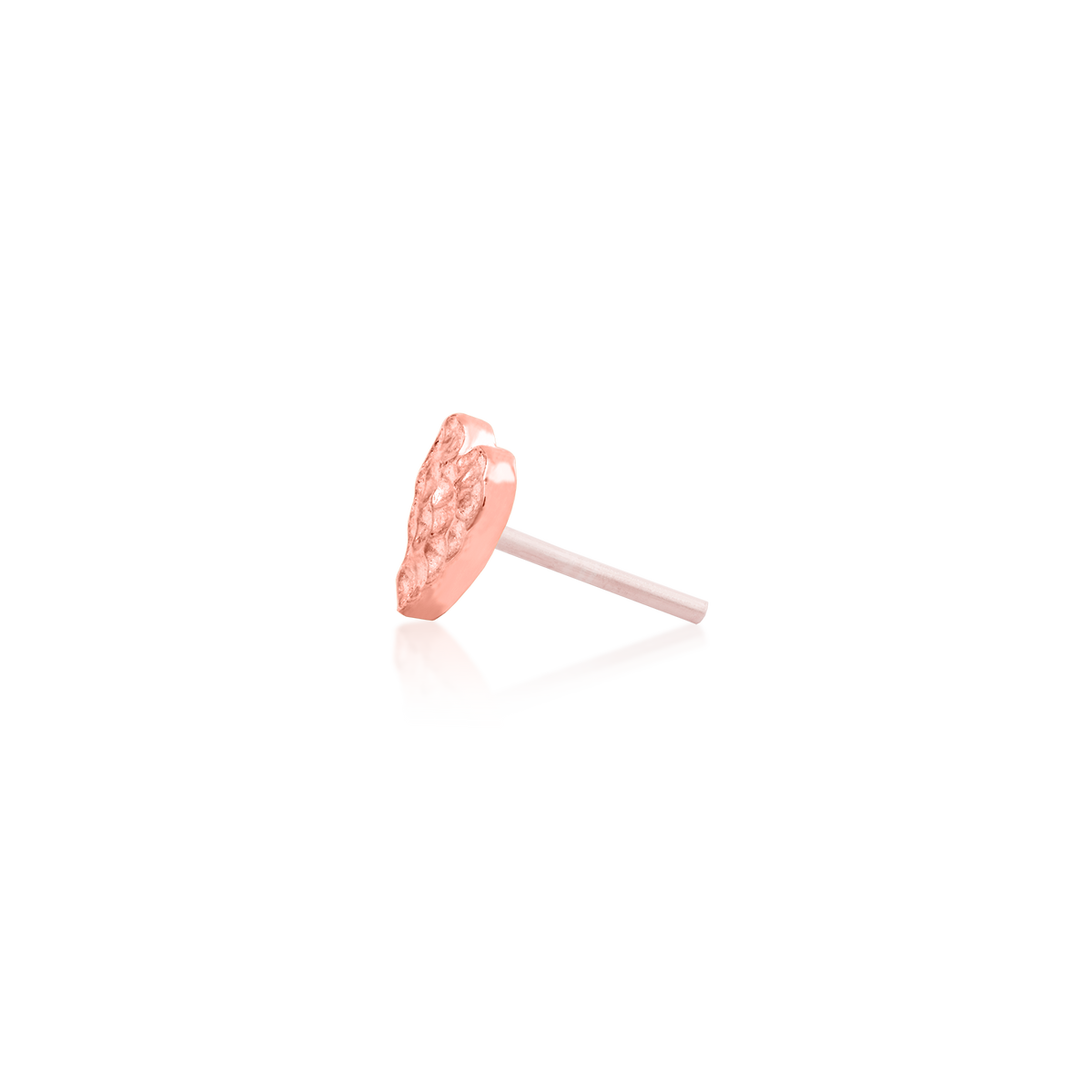 14ct rose gold threadless Gold Hammered Heart end, Loughborough Origins Body Art
