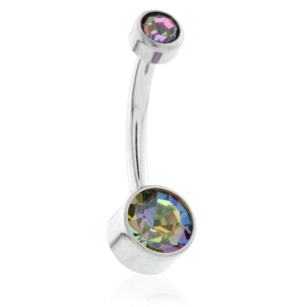 Titanium Double Jewelled Disc Navel Bar – 1.6mm