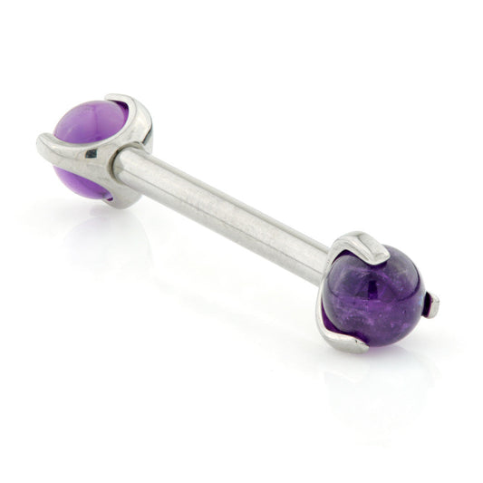 Titanium Internally Threaded Stone Nipple Bar – 1.6mm (14g) – Amethyst
