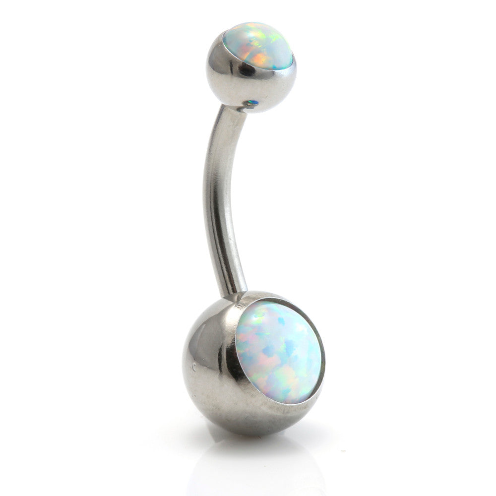 Titanium Double Opal Navel Bar – 1.6mm
