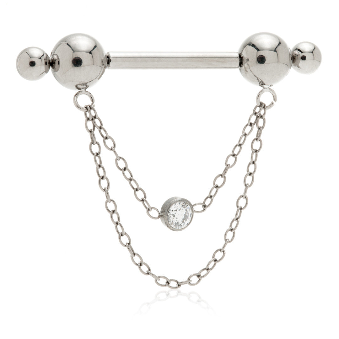 Titanium Threadless Jewelled Chain Nipple Bar – 1.6mm