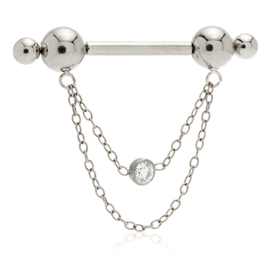 Titanium Threadless Jewelled Chain Nipple Bar – 1.6mm