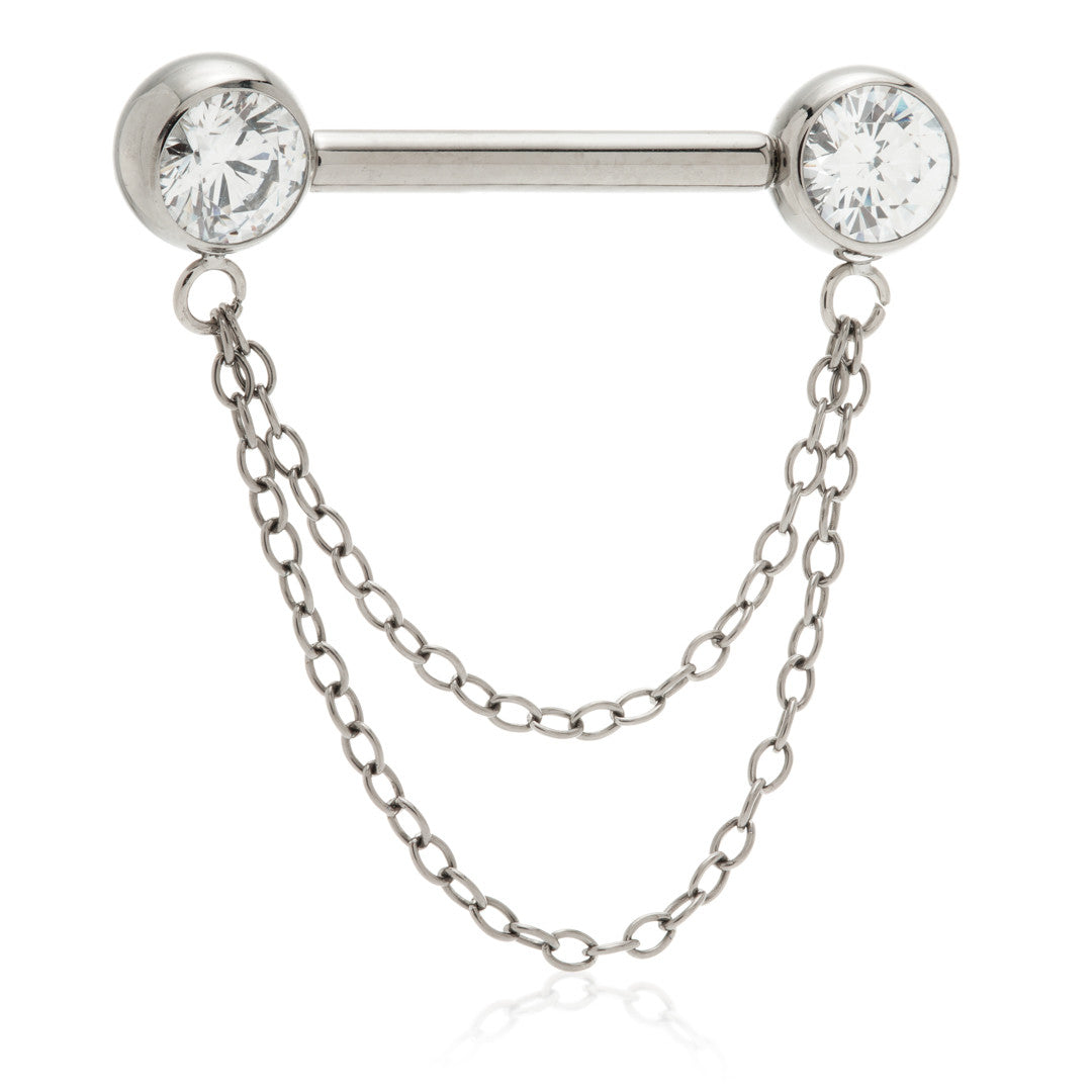 Titanium Threadless Jewelled Disc Double Chain Nipple Bar – 1.6mm