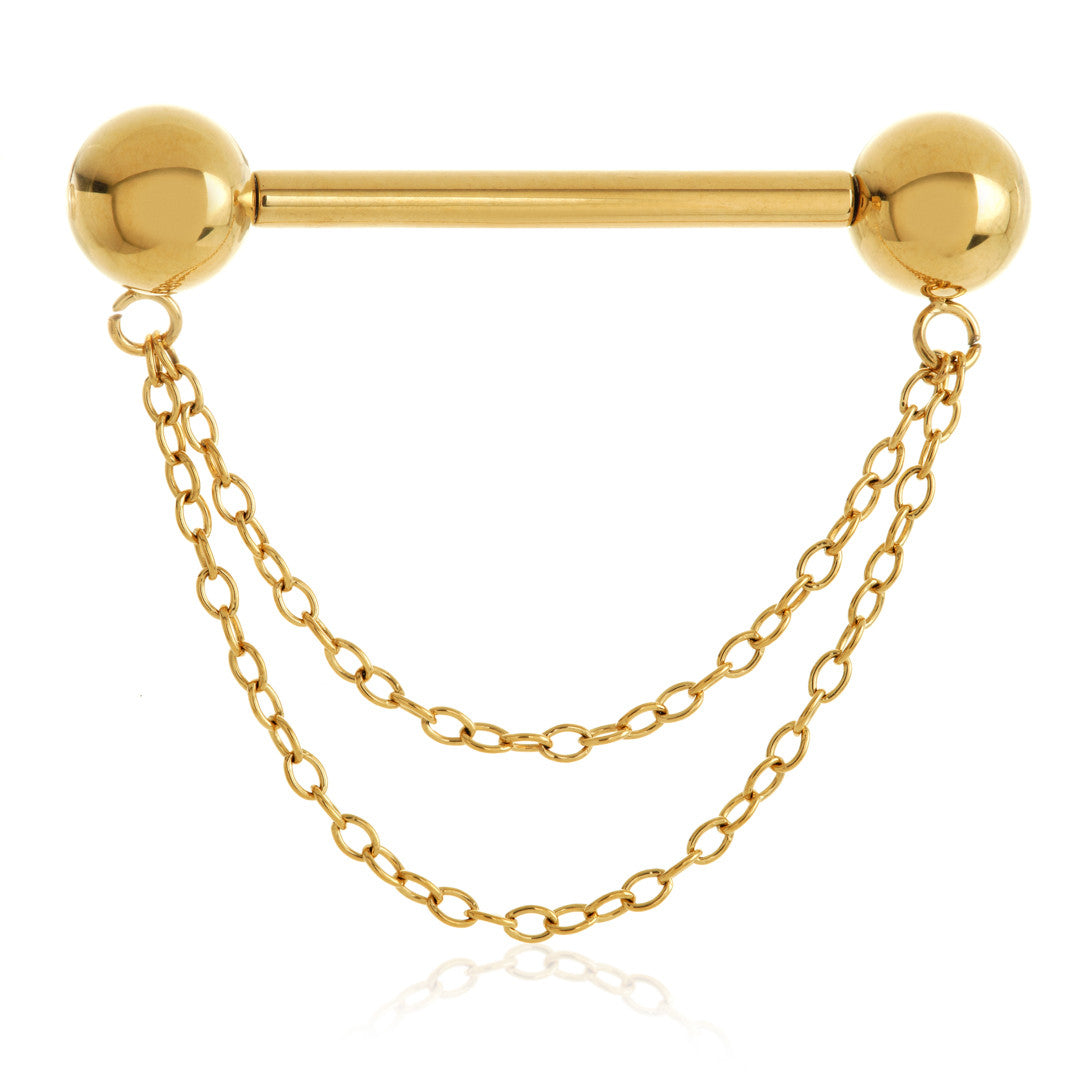Gold Titanium Threadless Double Chain Nipple Bar – 1.6mm