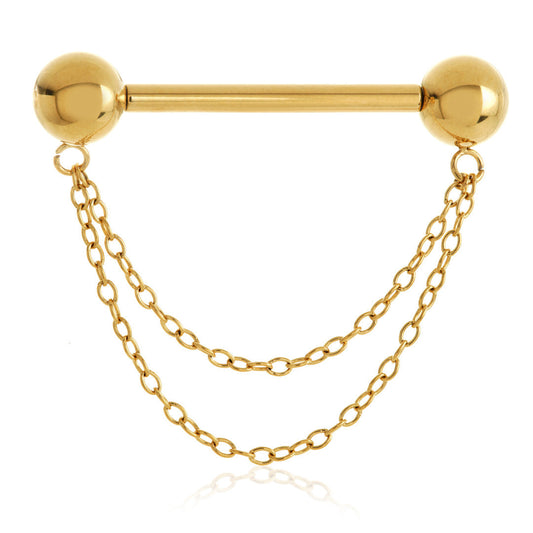Gold Titanium Threadless Double Chain Nipple Bar – 1.6mm