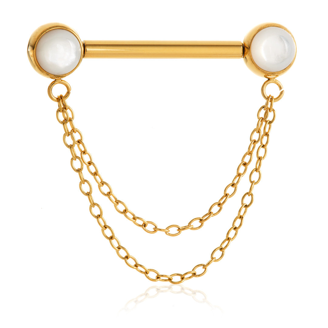 Gold Titanium Threadless Shell Disc Double Chain Nipple Bar – 1.6mm