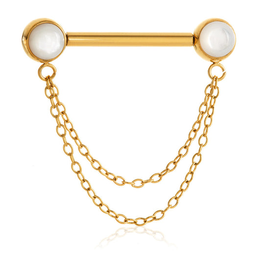 Gold Titanium Threadless Shell Disc Double Chain Nipple Bar – 1.6mm
