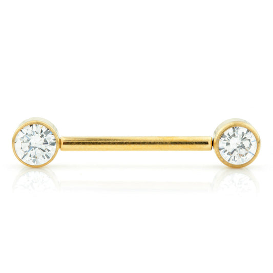 Gold Titanium Threadless Forward-Facing Jewelled Disc Nipple Barbell – 1.6mm