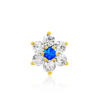 Blue Opal and Gold Flower Earrings