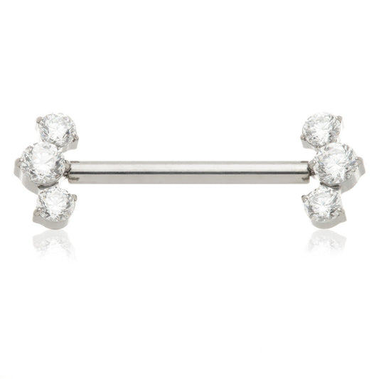 Titanium Threadless 3 Gem Nipple Bar – 1.6mm