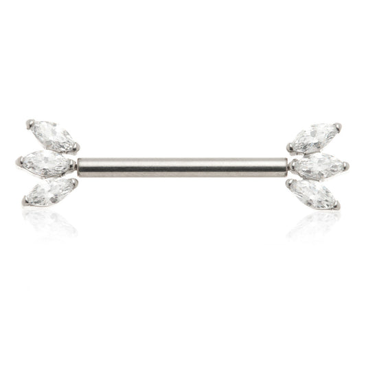 Titanium Threadless Triple Marquise Nipple Bar – 1.6mm