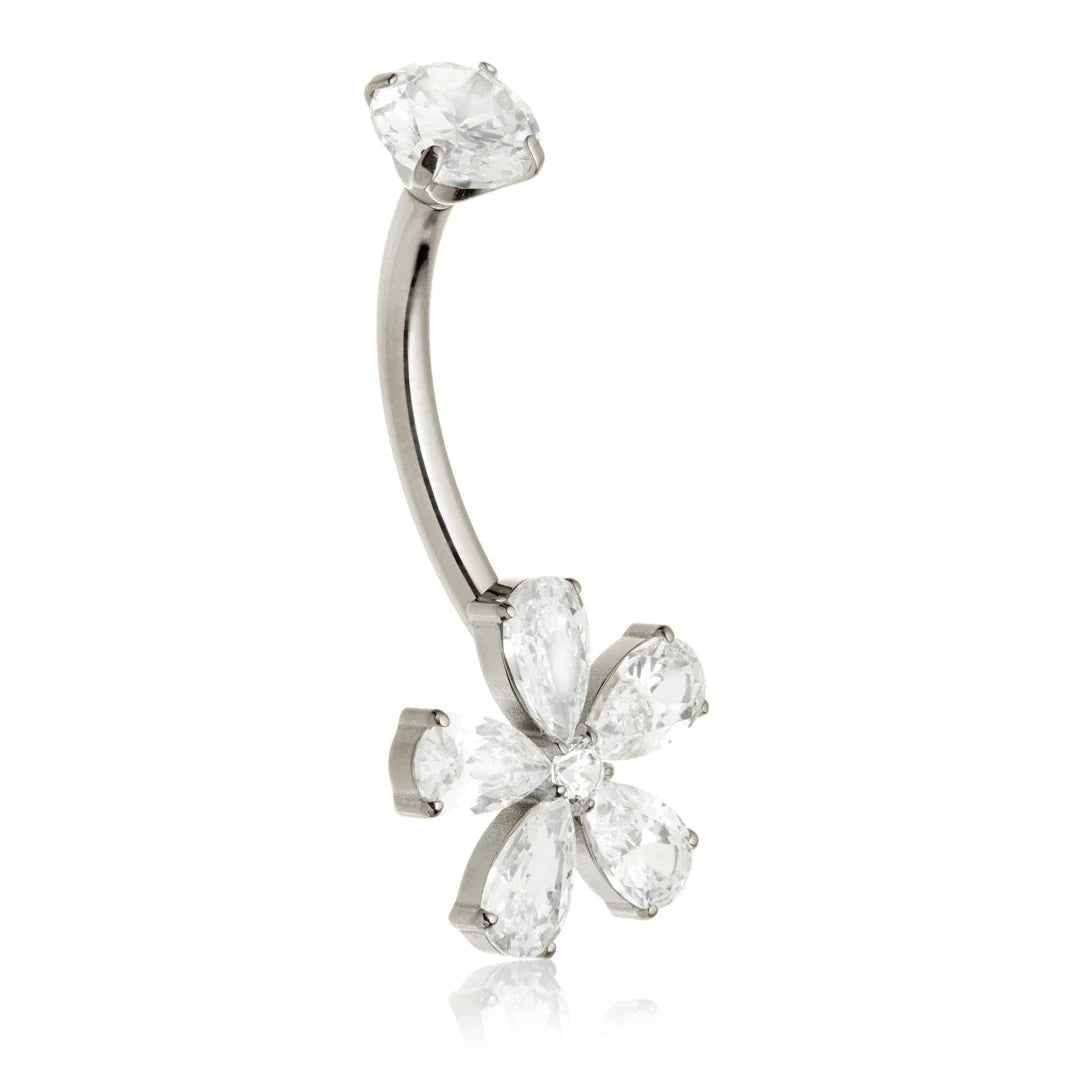 Titanium Jewelled Flower Navel Bar – 1.6mm