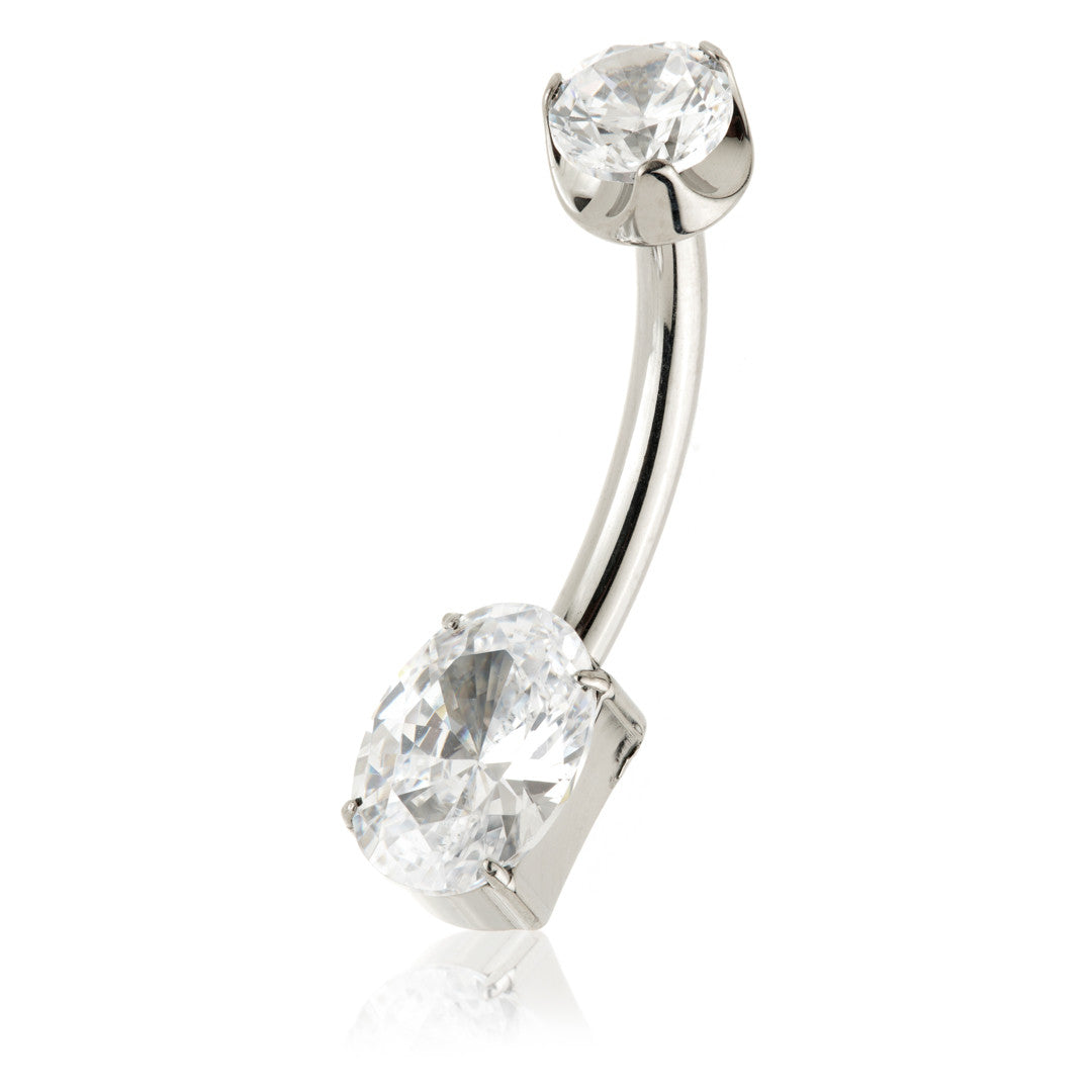 Titanium Jewelled Oval Navel Bar – 1.6mm