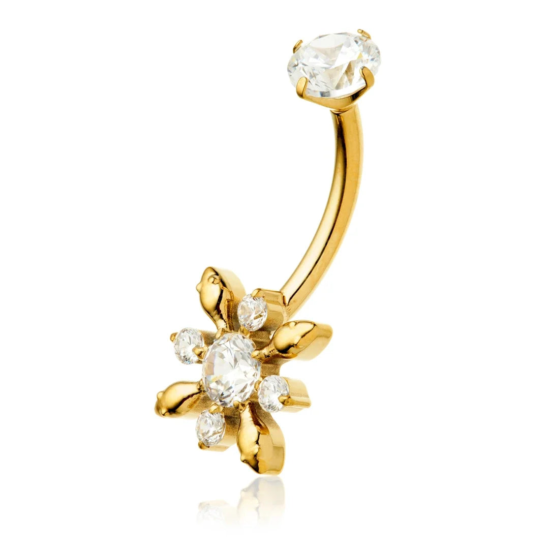 Gold Titanium Floral Navel Bar – 1.6mm