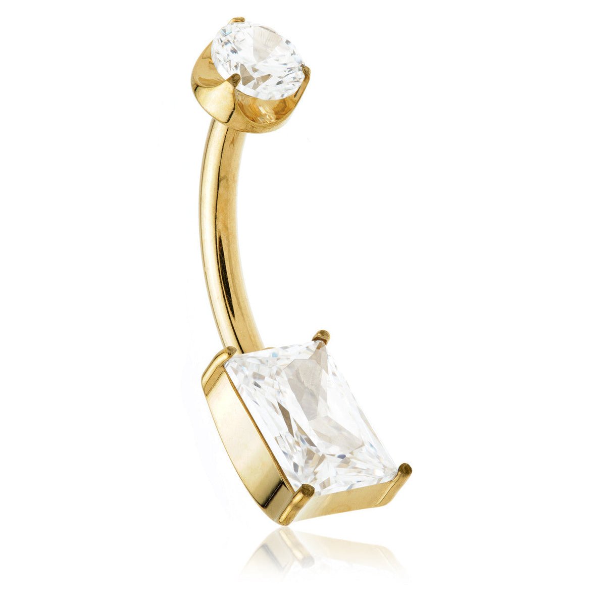 Gold Titanium Jewelled Rectangle Navel Bar – 1.6mm