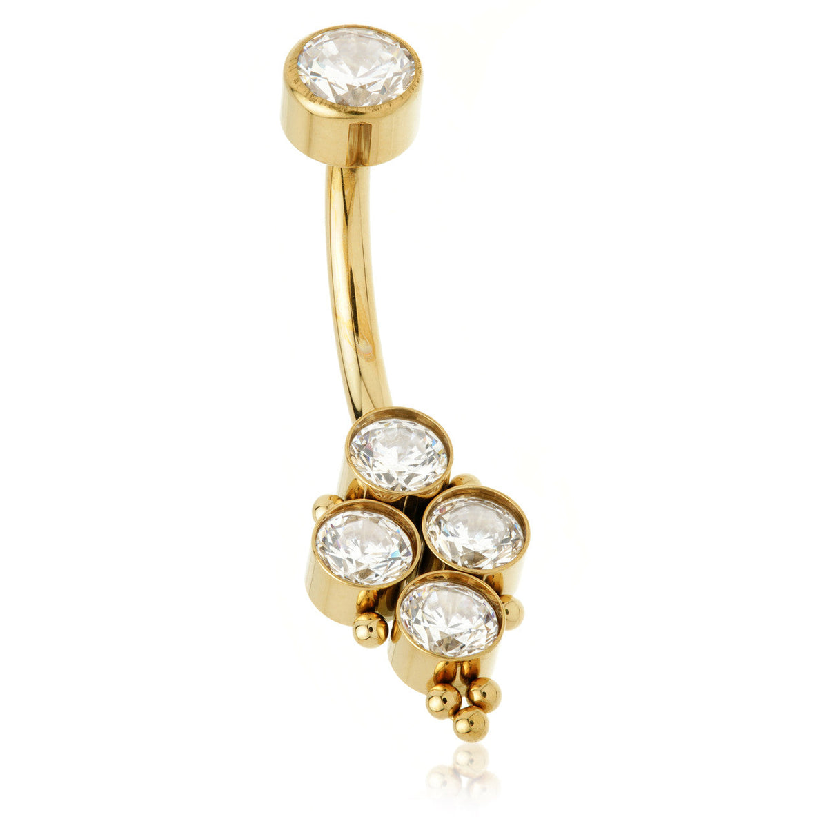 Gold Titanium Multi Bezel Gem Navel Bar – 1.6mm