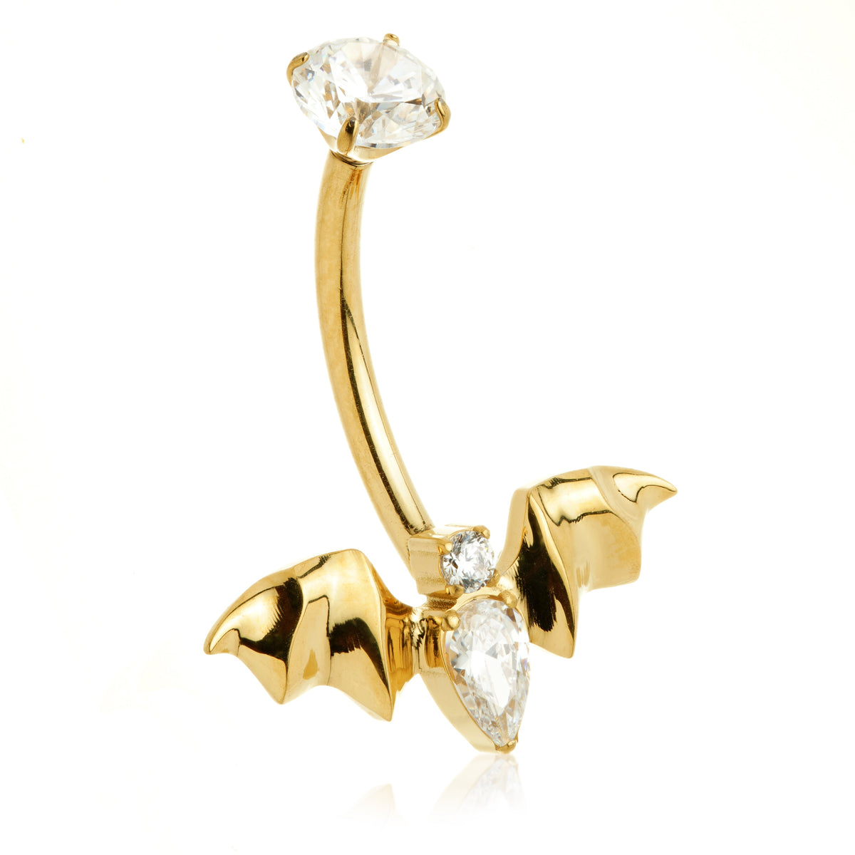 Gold Titanium Jewelled Bat Navel Bar – 1.6mm