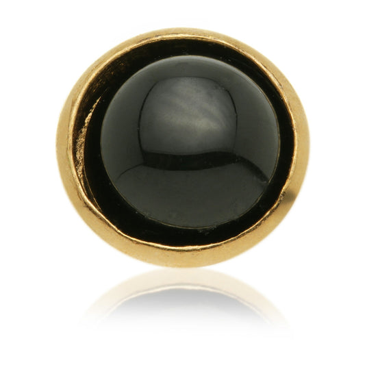 14ct Gold Threadless Black Agate Cabochon Bezel Pin Attachment