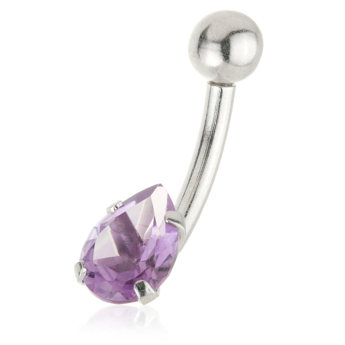 14ct Gold Amethyst Pear Navel Bar – 1.6mm