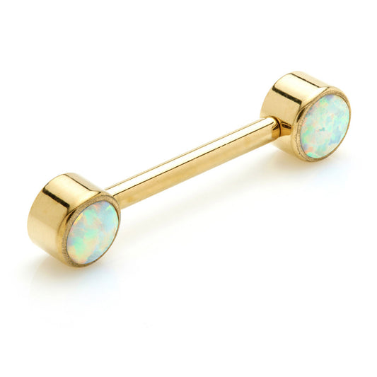 Gold Titanium Threadless Forward-Facing Opal Disc Nipple Barbell – 1.6mm