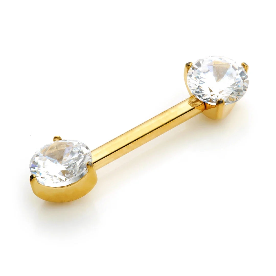 Gold Titanium Threadless Prong-Set Gem Nipple Barbell – 1.6mm