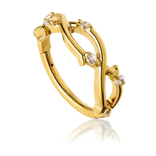 Gold Titanium Jewelled Vine Hinged Ring – 1.2mm