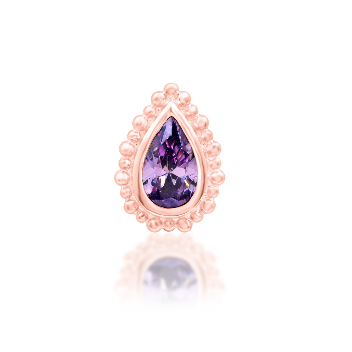 14ct rose gold threadless Avani Amethyst end, Loughborough Origins Body Art