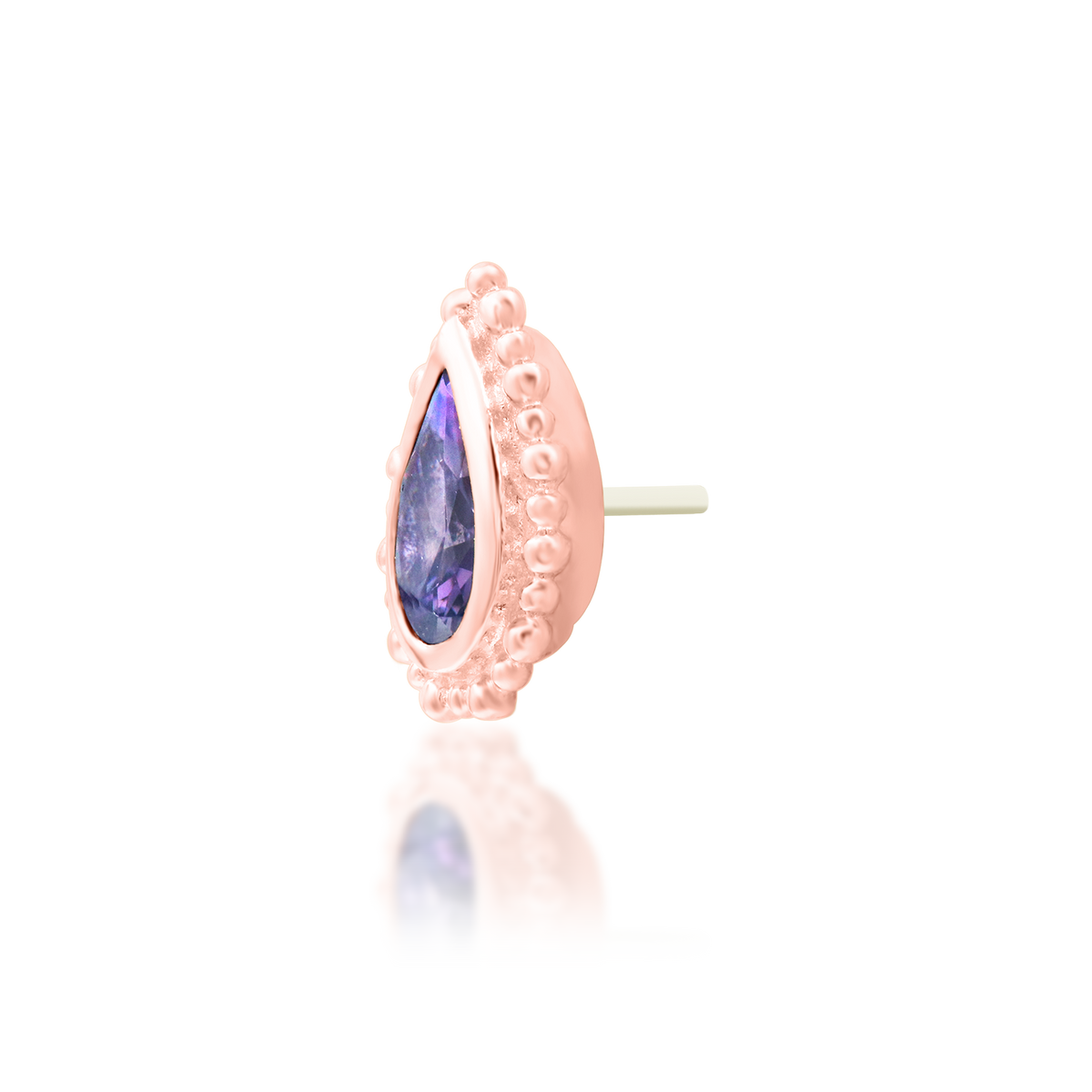 14ct rose gold threadless Avani Amethyst end, Loughborough Origins Body Art