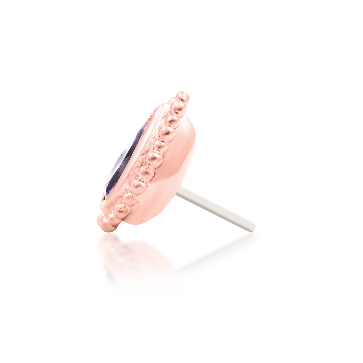 14ct rose gold threadless Avani Amethyst end, Loughborough Origins Body Art