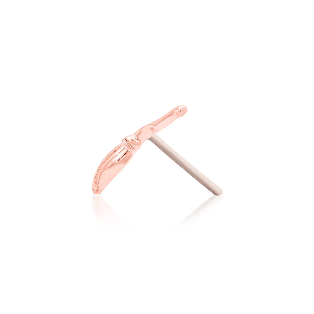 14ct rose gold threadless Gold Witch's Broom end, Loughborough Origins Body Art