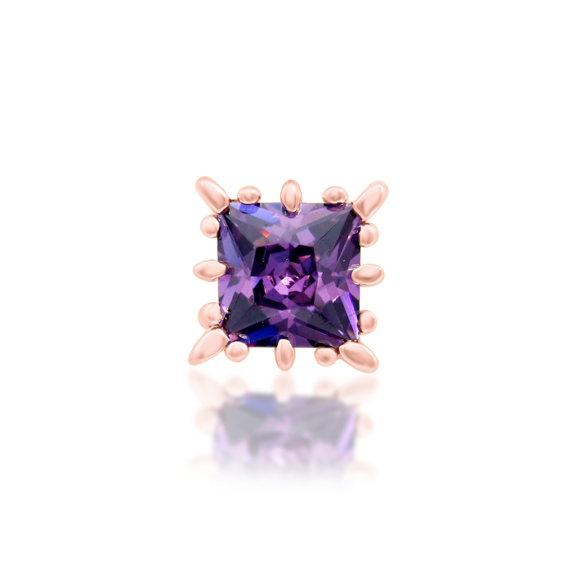 14ct rose gold threadless Cassius Amethyst end, Loughborough Origins Body Art