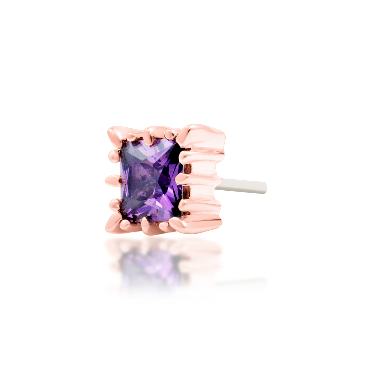 14ct rose gold threadless Cassius Amethyst end, Loughborough Origins Body Art