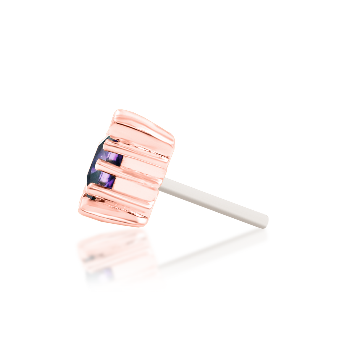 14ct rose gold threadless Cassius Amethyst end, Loughborough Origins Body Art