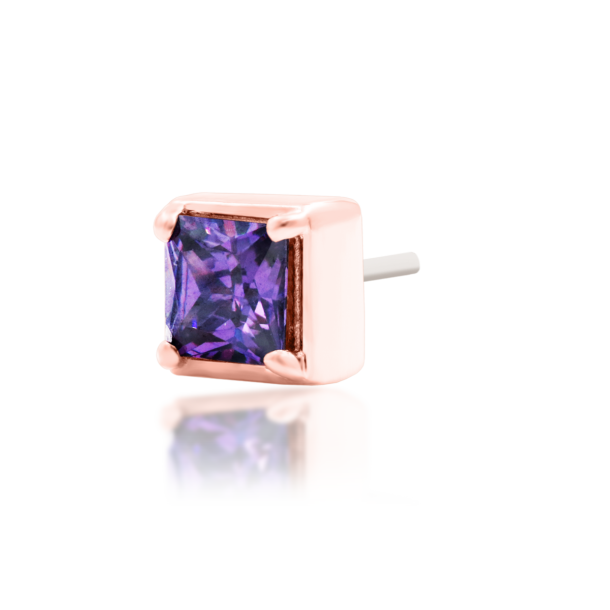 14ct rose gold threadless Corcran Amethyst end, Loughborough Origins Body Art