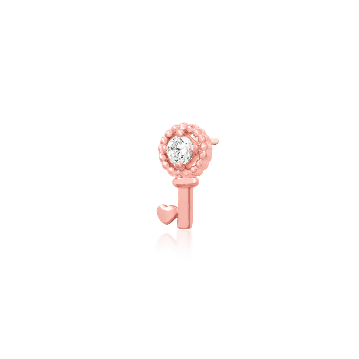 14ct rose gold threadless Gold Key with Heart end, Loughborough Origins Body Art