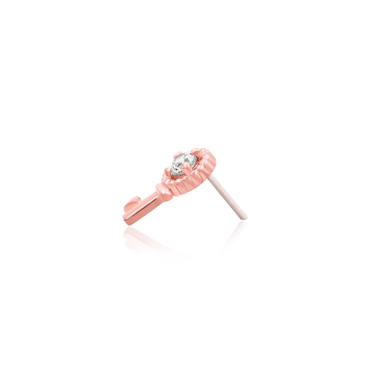 14ct rose gold threadless Gold Key with Heart end, Loughborough Origins Body Art