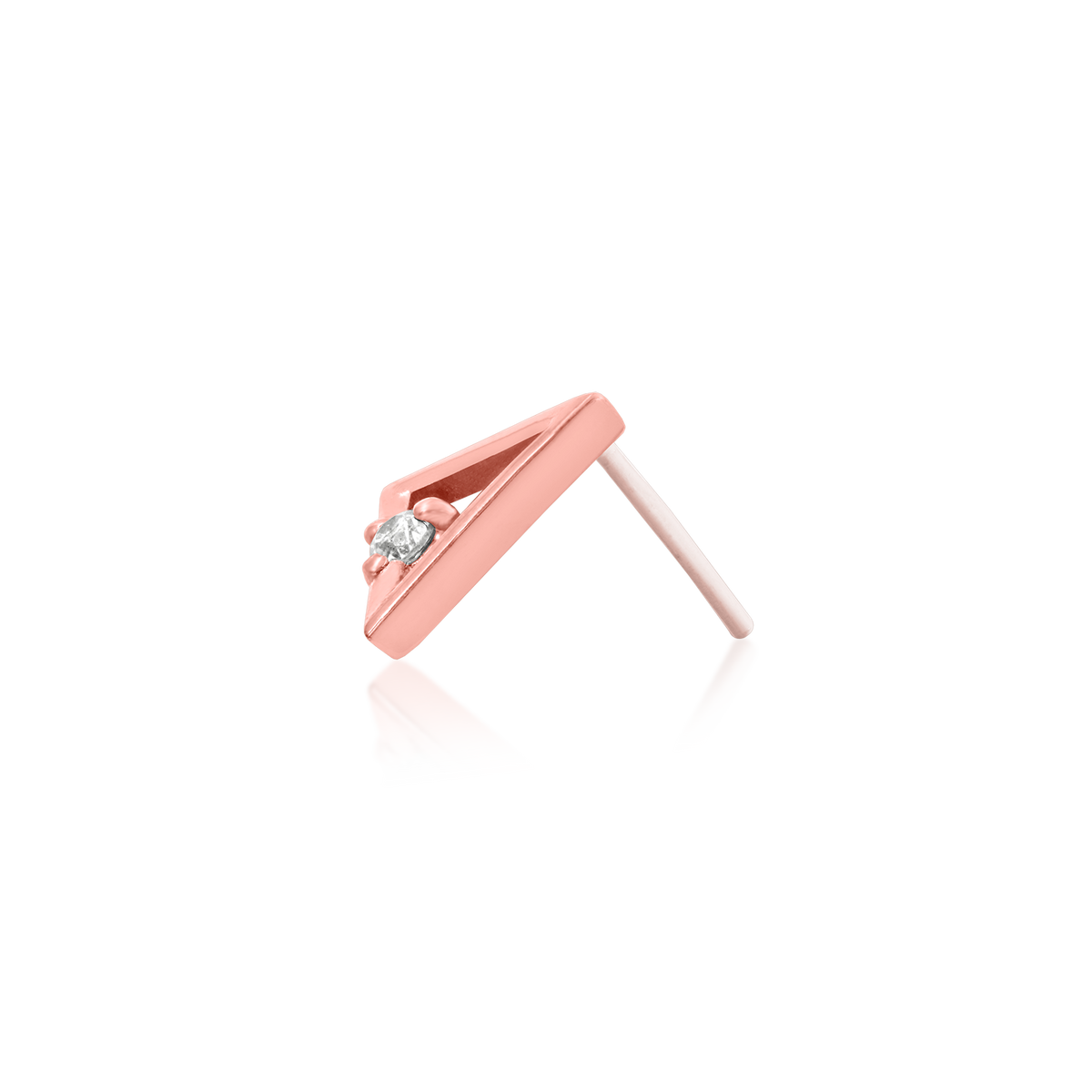 14ct rose gold threadless Gold Triangle with CZ stone end, Loughborough Origins Body Art