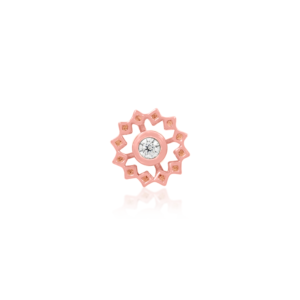 14ct rose gold threadless Gold Wheel with CZ stone end, Loughborough Origins Body Art