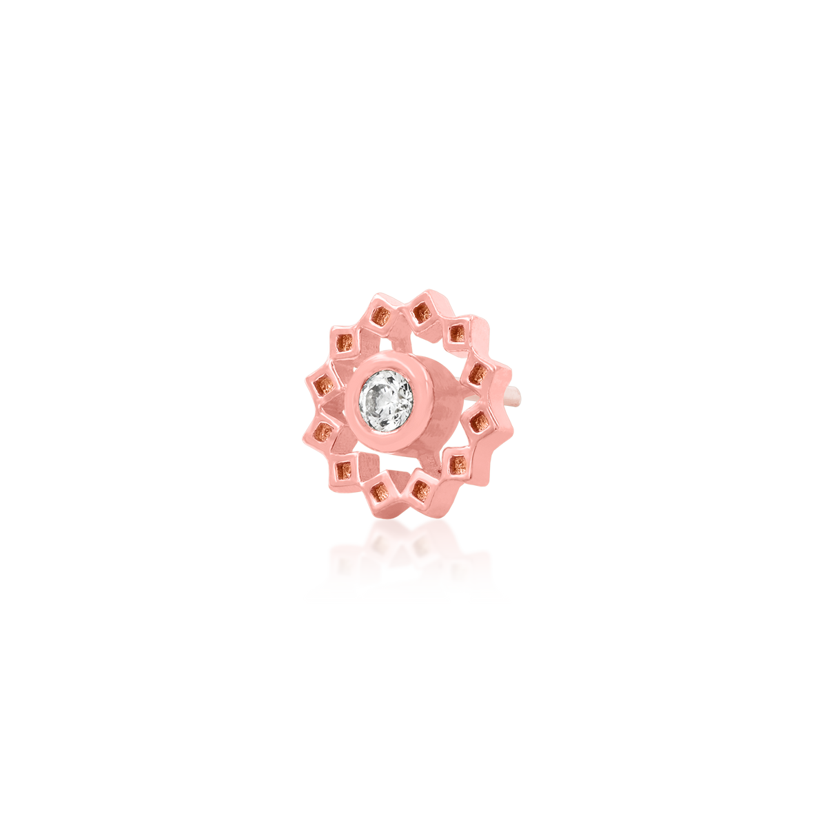 14ct rose gold threadless Gold Wheel with CZ stone end, Loughborough Origins Body Art
