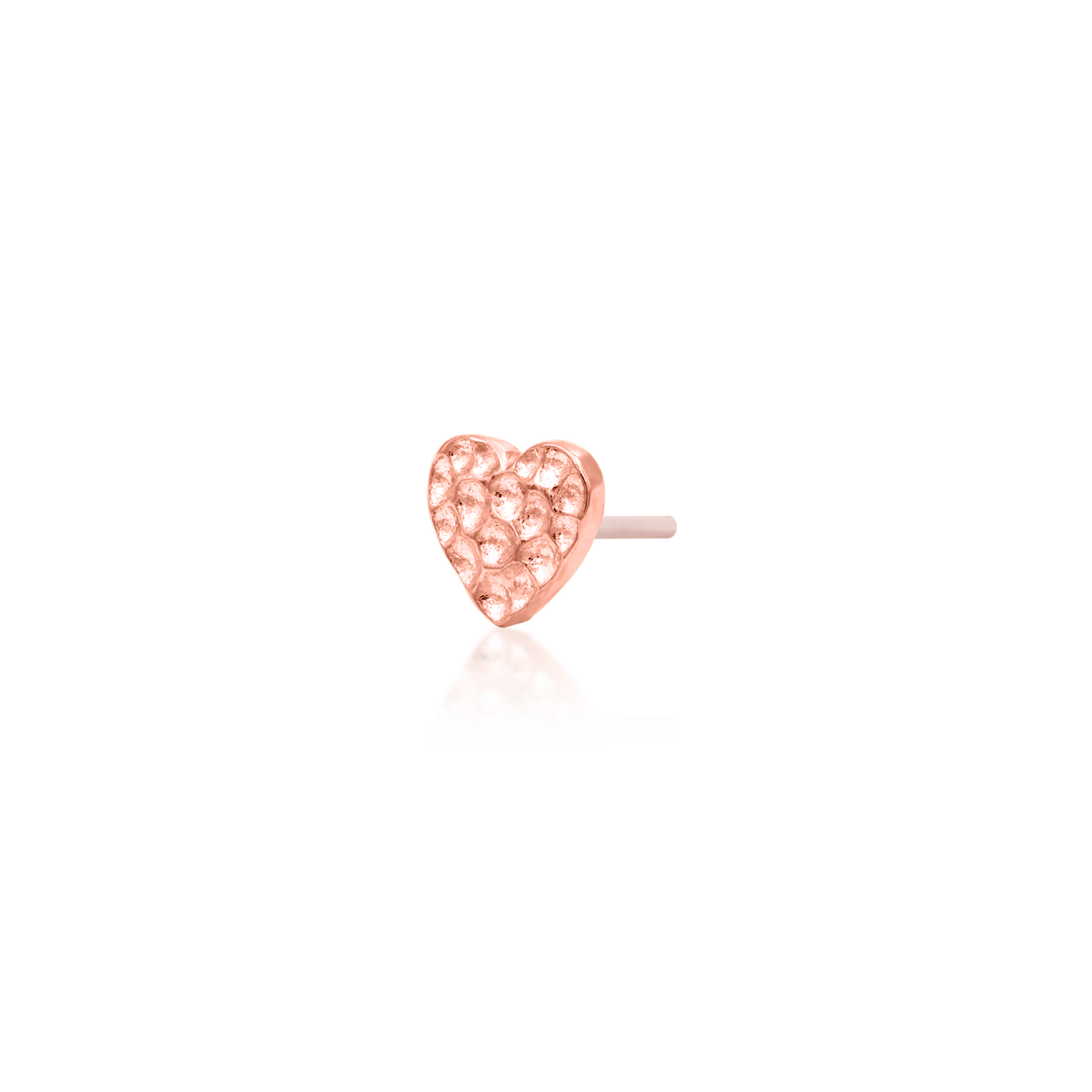 14ct rose gold threadless Gold Hammered Heart end, Loughborough Origins Body Art