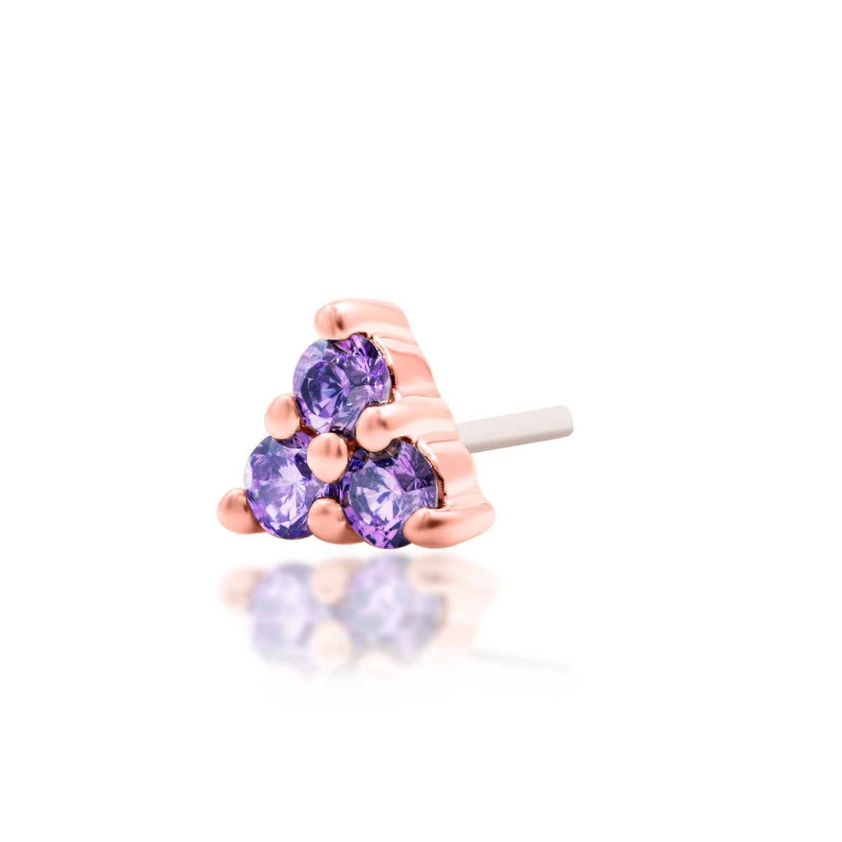 14ct rose gold threadless Lanthia Amethyst end, Loughborough Origins Body Art